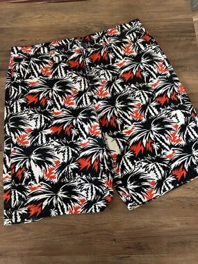 JACKSON Black, White & Orange Palm-Print  Shorts